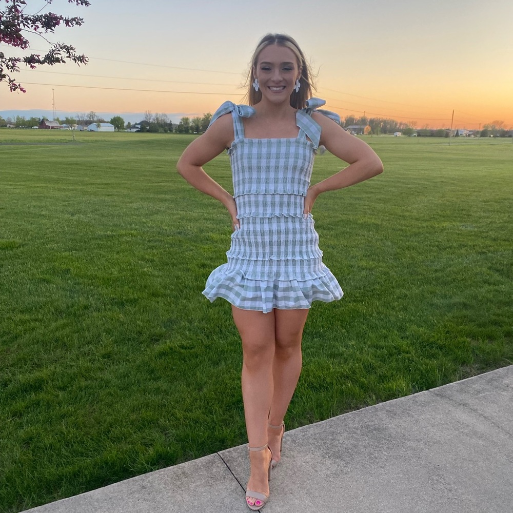 Sea foam gingham dress